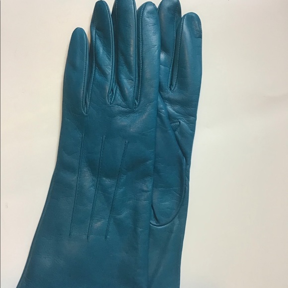 Coach Cashmere Leather Teal Gloves New Size 7 - Picture 3 of 4
